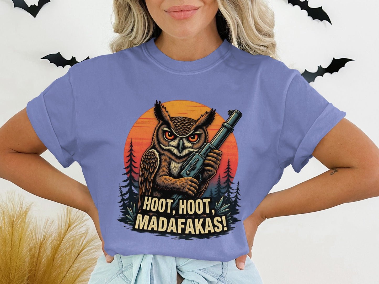 Owl T-Shirt, Funny Owl Tee, Bird T Shirt, Hoot Hoot Madafakas, Bird Lover Gift, Owl With Gun Shirt, Animal Tee, Cool Owl Design - IconVexa