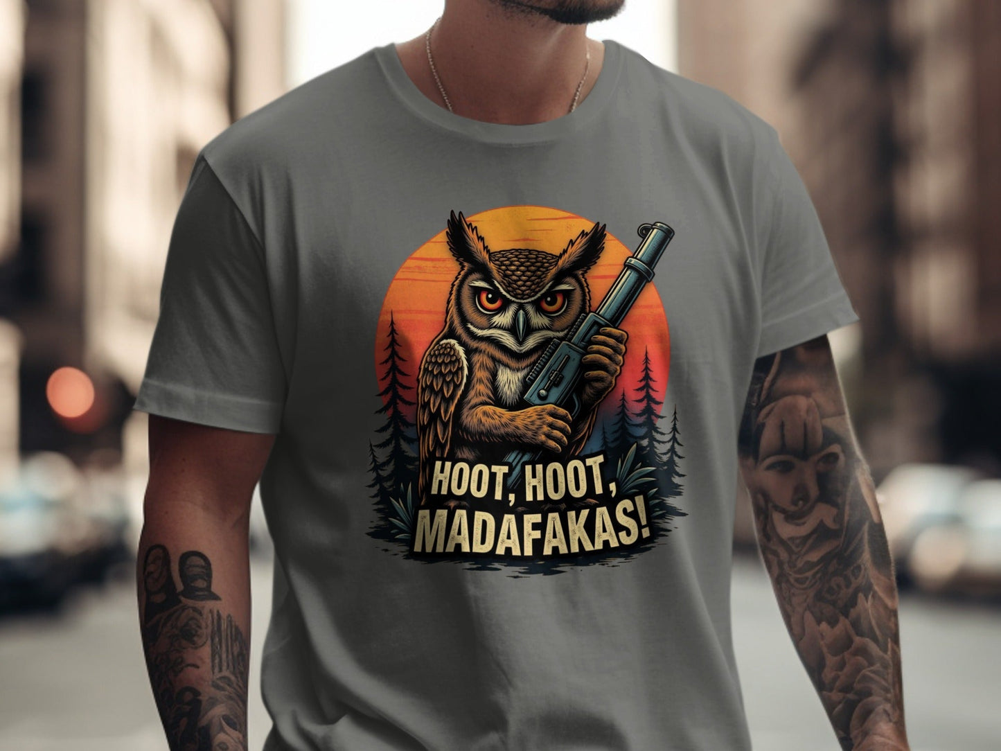 Owl T-Shirt, Funny Owl Tee, Bird T Shirt, Hoot Hoot Madafakas, Bird Lover Gift, Owl With Gun Shirt, Animal Tee, Cool Owl Design - IconVexa