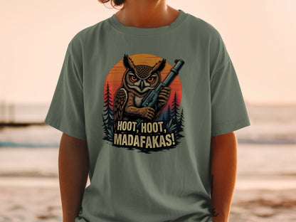 Owl T-Shirt, Funny Owl Tee, Bird T Shirt, Hoot Hoot Madafakas, Bird Lover Gift, Owl With Gun Shirt, Animal Tee, Cool Owl Design - IconVexa