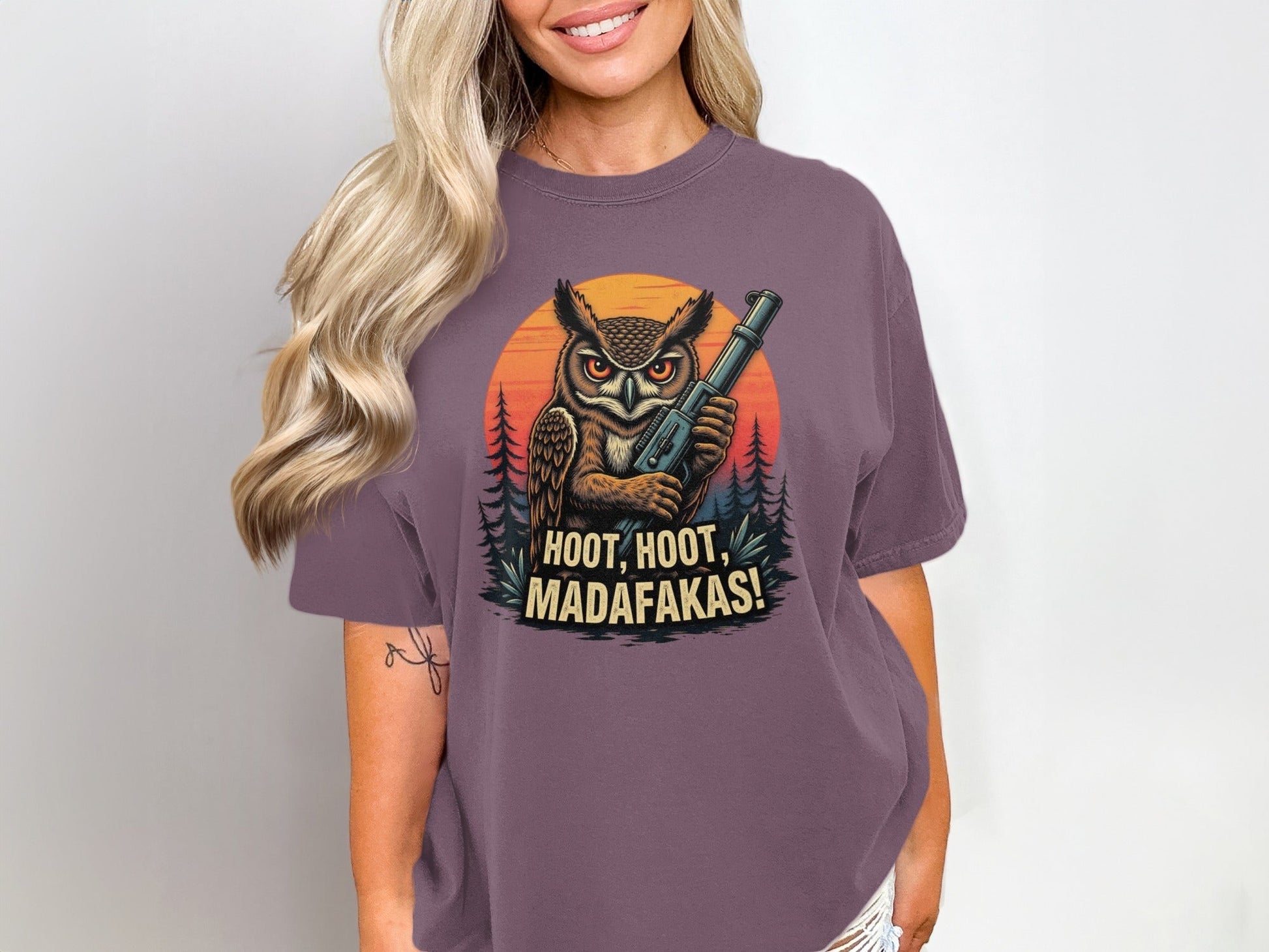 Owl T-Shirt, Funny Owl Tee, Bird T Shirt, Hoot Hoot Madafakas, Bird Lover Gift, Owl With Gun Shirt, Animal Tee, Cool Owl Design - IconVexa