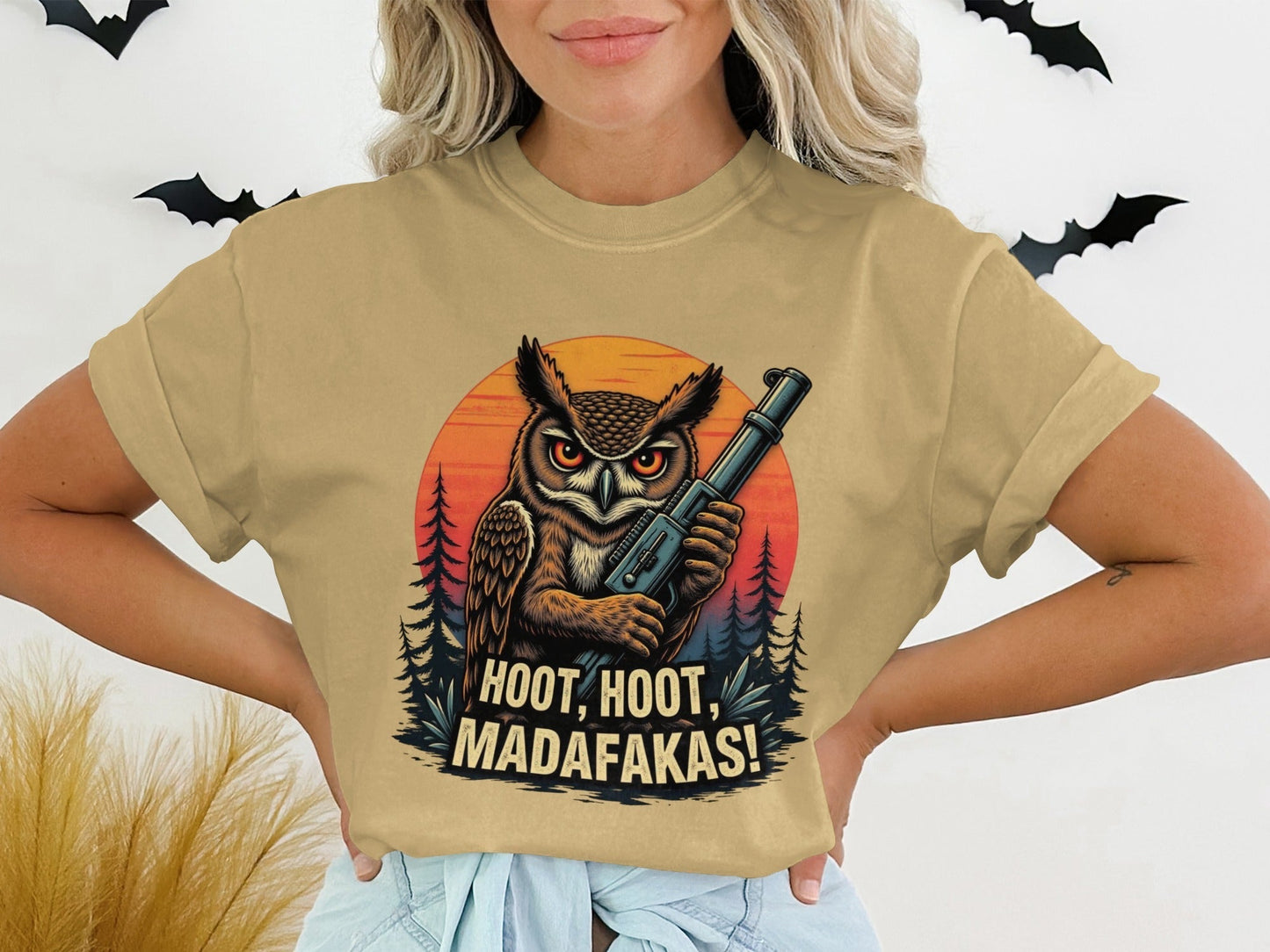 Owl T-Shirt, Funny Owl Tee, Bird T Shirt, Hoot Hoot Madafakas, Bird Lover Gift, Owl With Gun Shirt, Animal Tee, Cool Owl Design - IconVexa