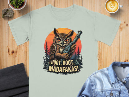 Owl T-Shirt, Funny Owl Tee, Bird T Shirt, Hoot Hoot Madafakas, Bird Lover Gift, Owl With Gun Shirt, Animal Tee, Cool Owl Design - IconVexa