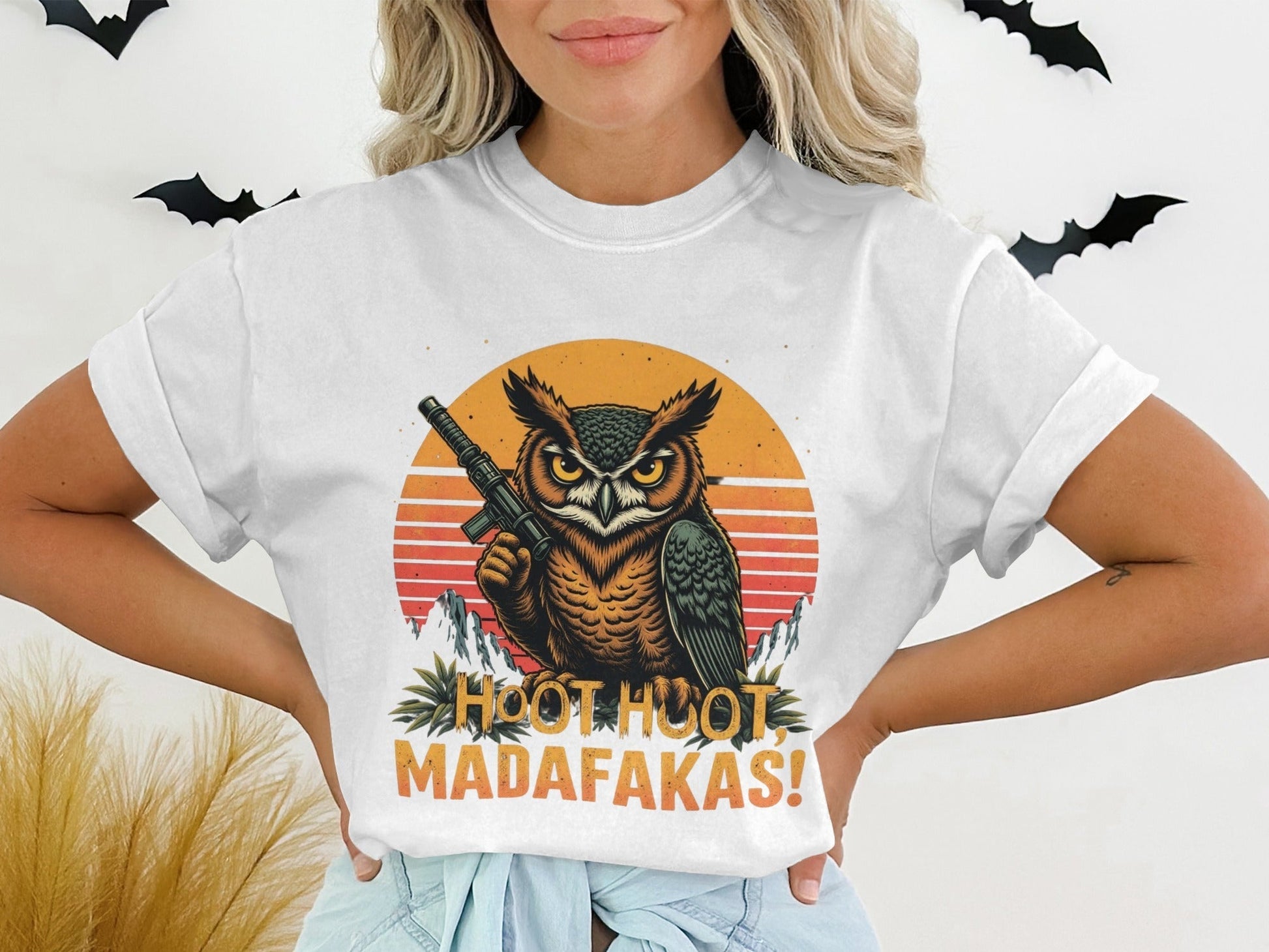 Owl T-Shirt, Hoot Hoot Madakafakas Tee, Funny Owl Shirt, Gun T-Shirt, Meme T-Shirt, Unique Owl Design Tee, Gift T-Shirt - IconVexa