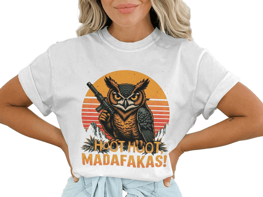 Owl T-Shirt, Hoot Hoot Madakafakas Tee, Funny Owl Shirt, Gun T-Shirt, Meme T-Shirt, Unique Owl Design Tee, Gift T-Shirt - IconVexa