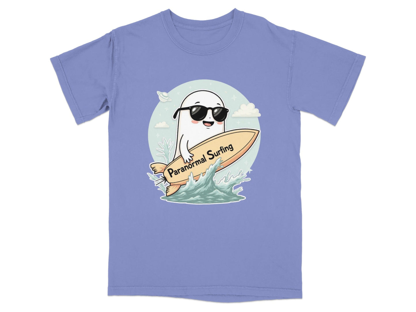 Paranormal Surfing Ghost with Sunglasses Graphic Tee Shirt - IconVexa