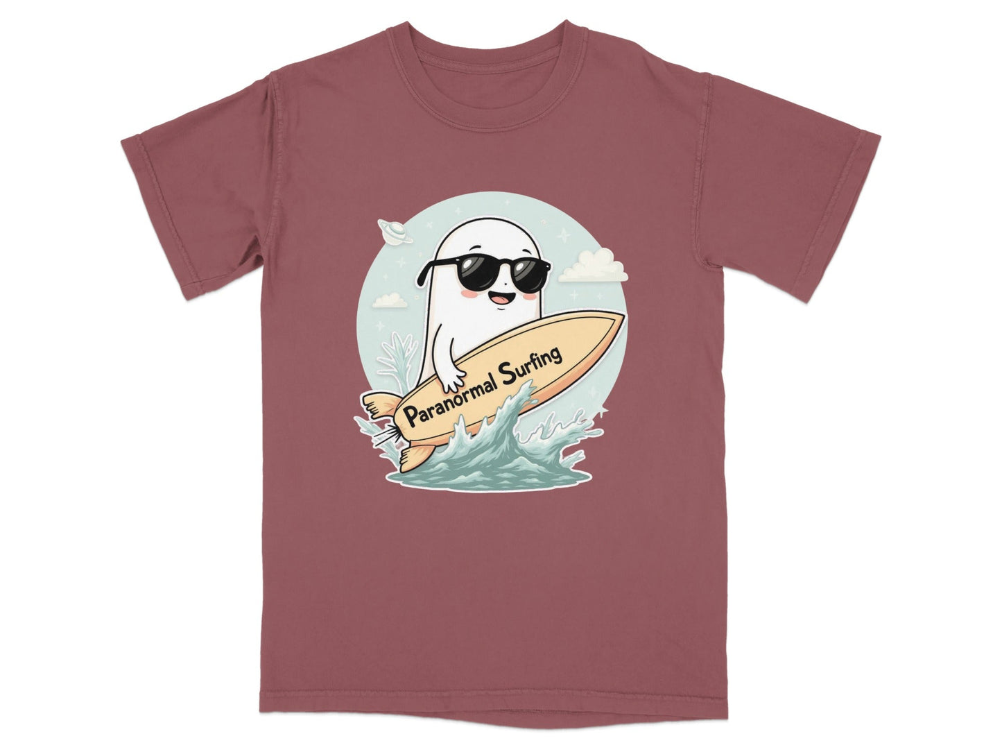 Paranormal Surfing Ghost with Sunglasses Graphic Tee Shirt - IconVexa