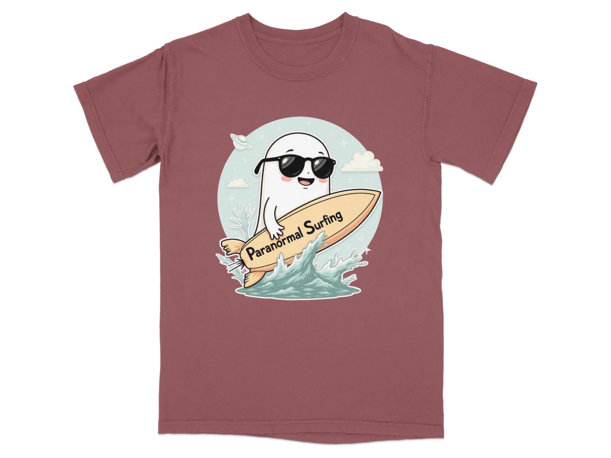 Paranormal Surfing Ghost with Sunglasses Graphic Tee Shirt - IconVexa