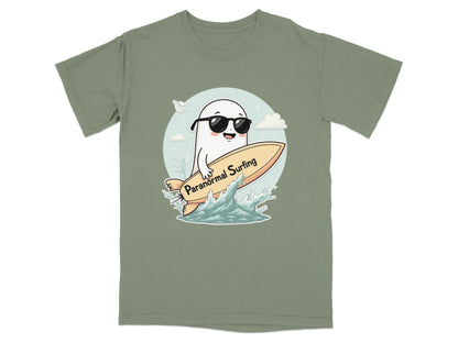 Paranormal Surfing Ghost with Sunglasses Graphic Tee Shirt - IconVexa