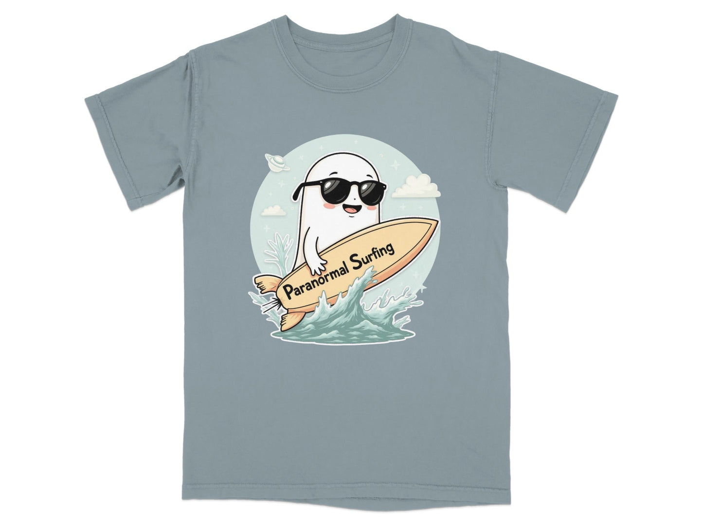 Paranormal Surfing Ghost with Sunglasses Graphic Tee Shirt - IconVexa