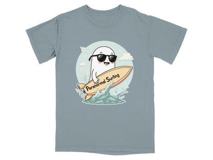 Paranormal Surfing Ghost with Sunglasses Graphic Tee Shirt - IconVexa