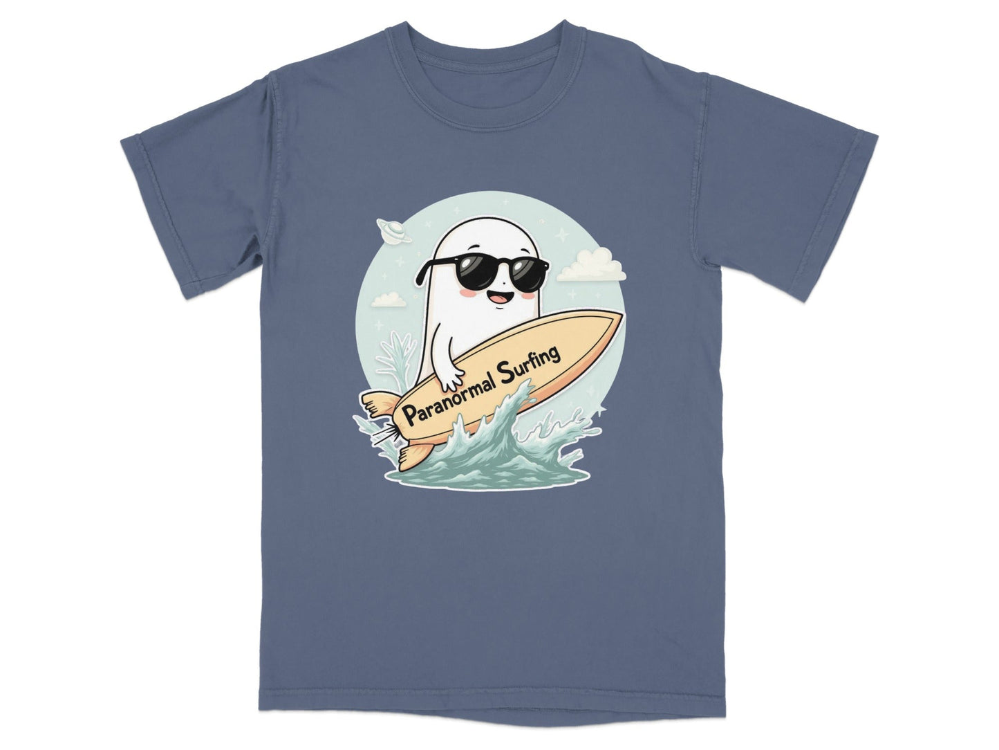 Paranormal Surfing Ghost with Sunglasses Graphic Tee Shirt - IconVexa
