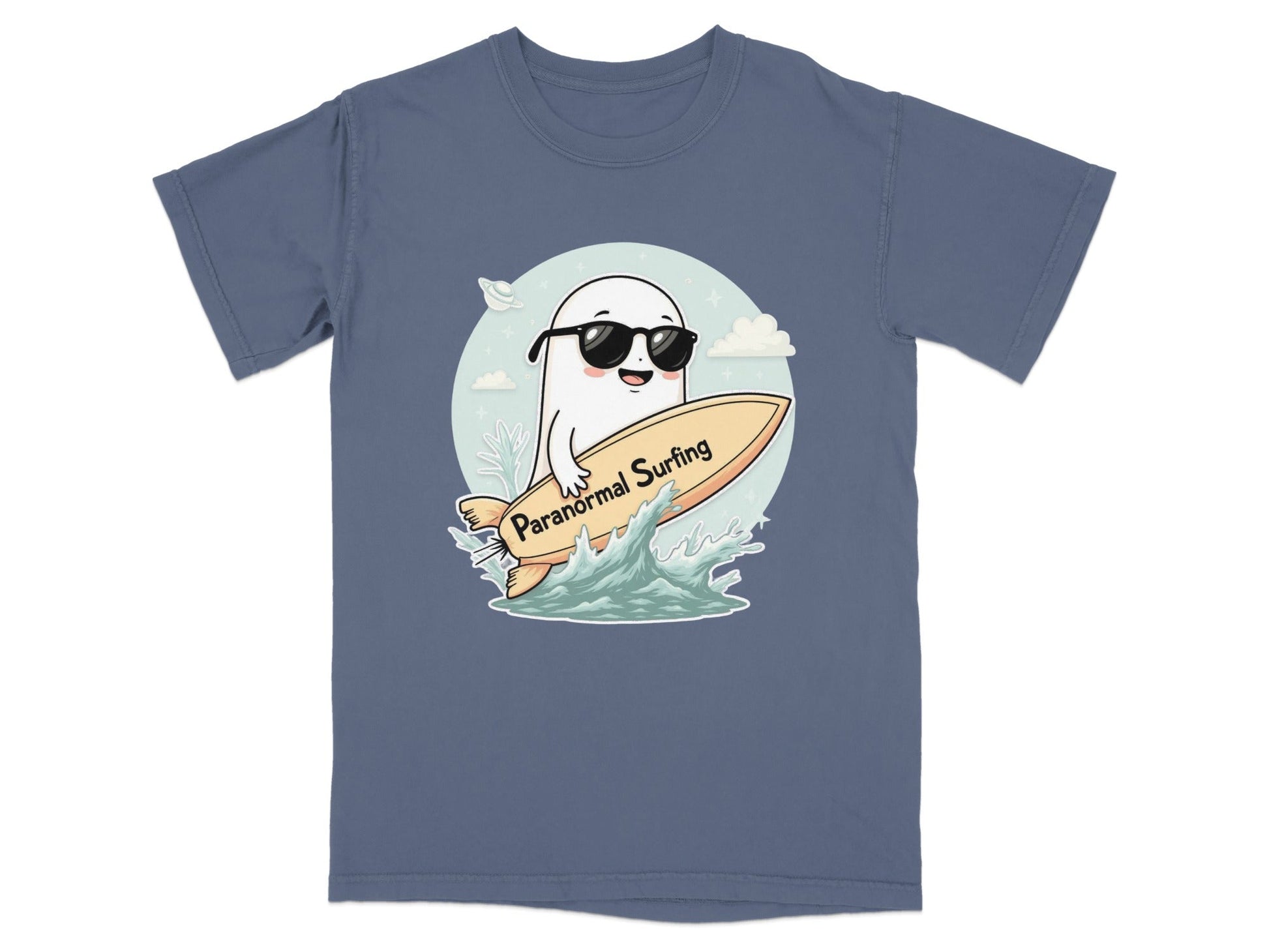 Paranormal Surfing Ghost with Sunglasses Graphic Tee Shirt - IconVexa