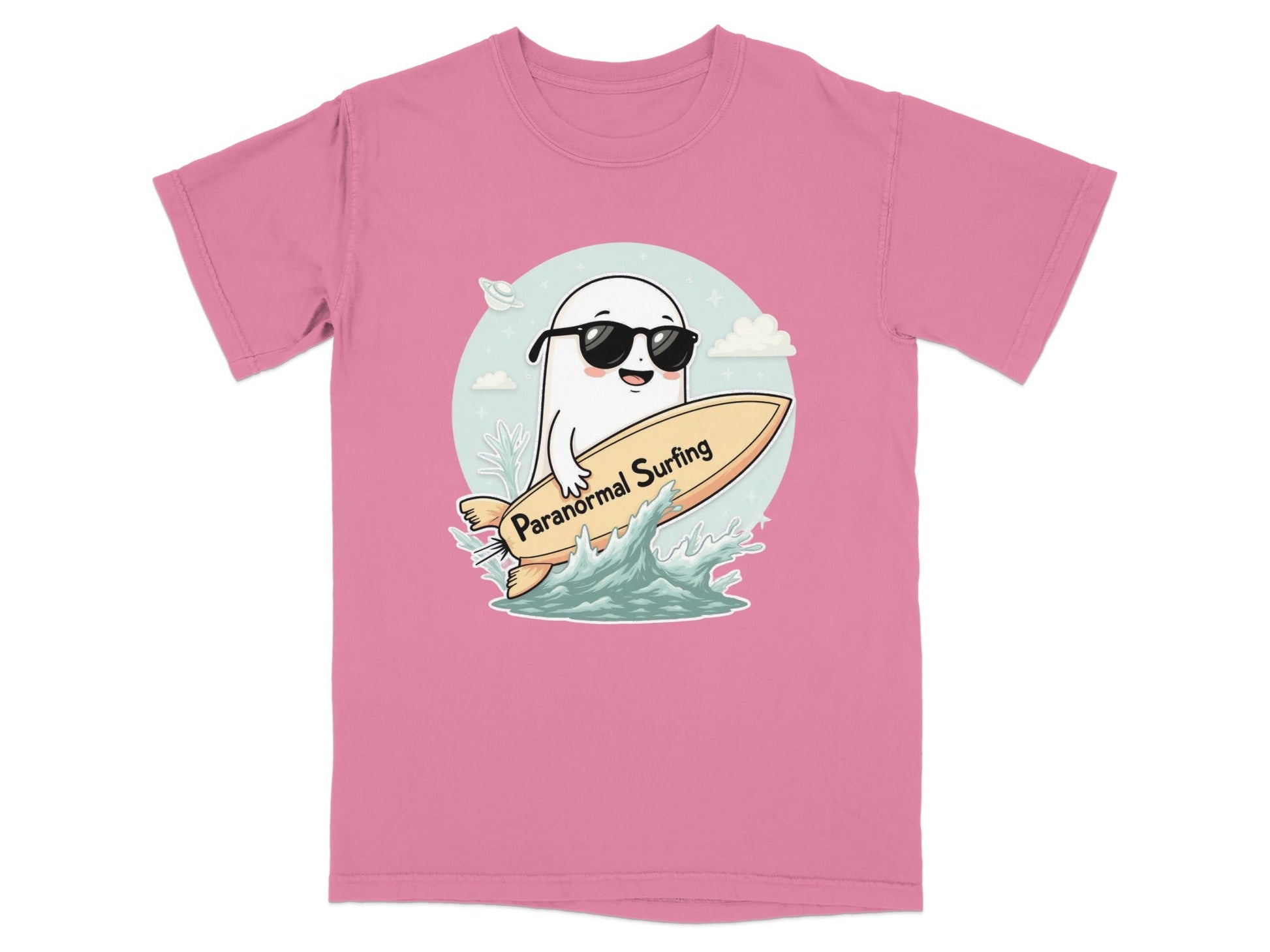 Paranormal Surfing Ghost with Sunglasses Graphic Tee Shirt - IconVexa