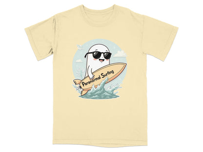 Paranormal Surfing Ghost with Sunglasses Graphic Tee Shirt - IconVexa
