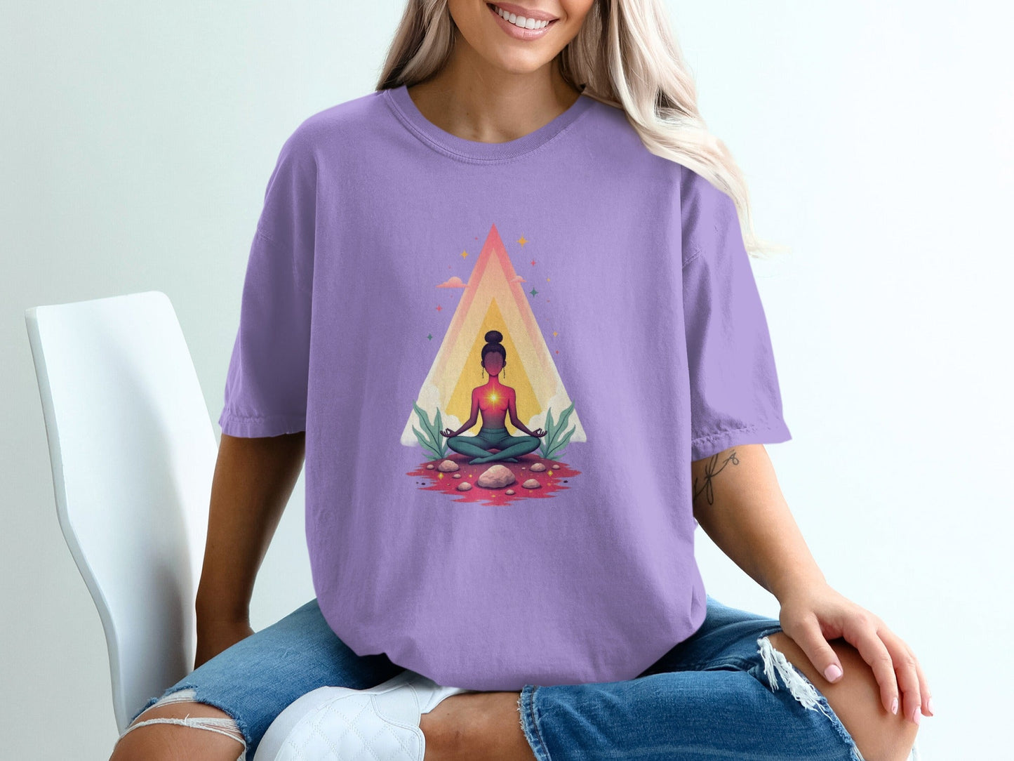 Peaceful Meditation Under Triangle Graphic Design T-Shirt - IconVexa