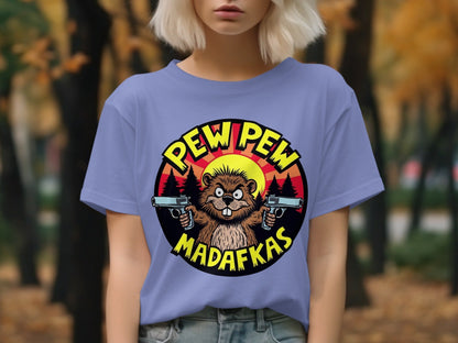 Pew Pew Madafakas Beaver T-Shirt, Funny Animal Tee, Novelty Graphic T shirt, Cartoon Beaver Shirt, Meme T Shirt, Gift Idea - IconVexa