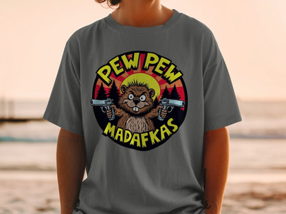 Pew Pew Madafakas Beaver T-Shirt, Funny Animal Tee, Novelty Graphic T shirt, Cartoon Beaver Shirt, Meme T Shirt, Gift Idea - IconVexa