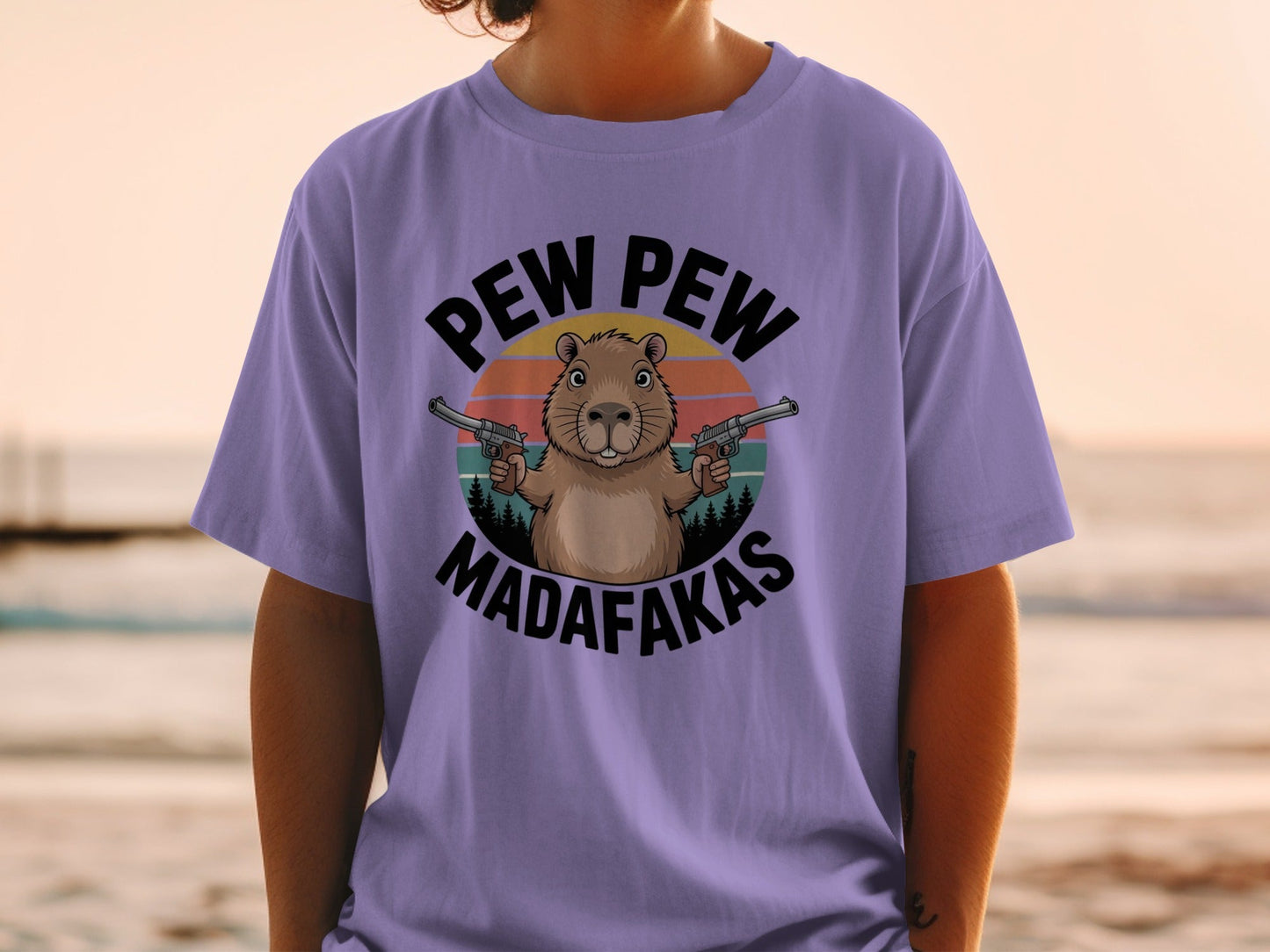 Pew Pew Madafakas Capybara T-Shirt, Funny Animal Tee, Meme Shirt, Sarcastic Shirt, Gift for Capybara Lover, Capybara Gangster Shirt - IconVexa