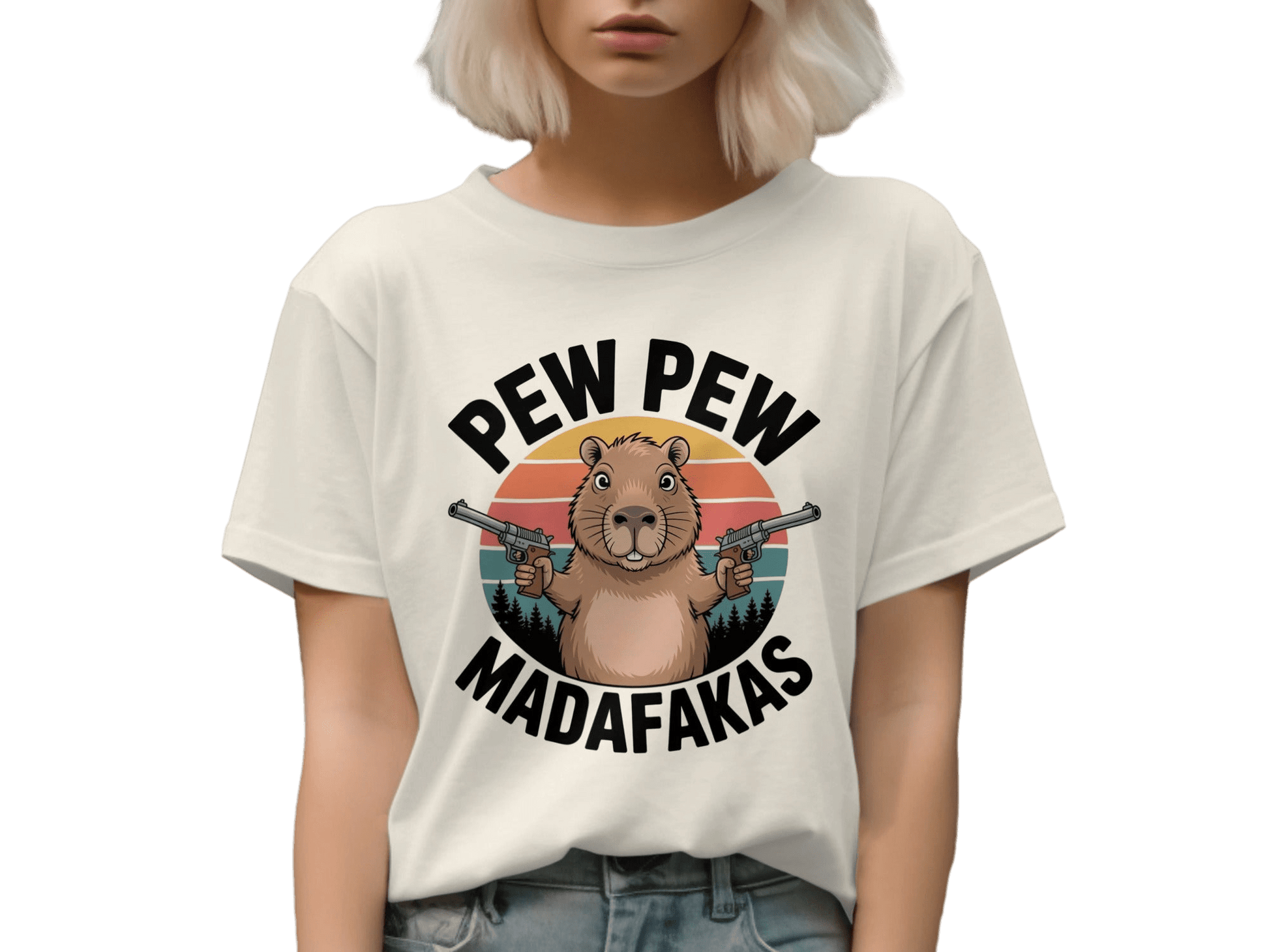 Pew Pew Madafakas Capybara T-Shirt, Funny Animal Tee, Meme Shirt, Sarcastic Shirt, Gift for Capybara Lover, Capybara Gangster Shirt - IconVexa