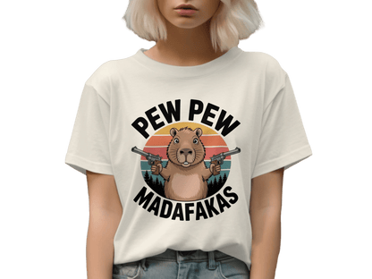 Pew Pew Madafakas Capybara T-Shirt, Funny Animal Tee, Meme Shirt, Sarcastic Shirt, Gift for Capybara Lover, Capybara Gangster Shirt - IconVexa