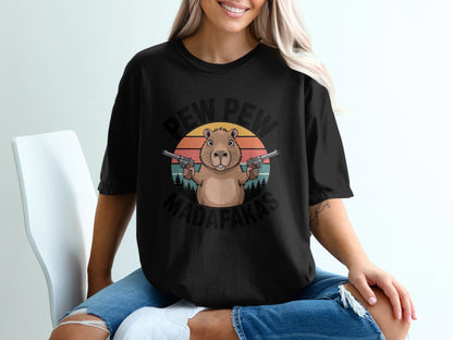 Pew Pew Madafakas Capybara T-Shirt, Funny Animal Tee, Meme Shirt, Sarcastic Shirt, Gift for Capybara Lover, Capybara Gangster Shirt - IconVexa