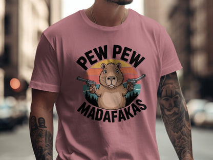 Pew Pew Madafakas Capybara T-Shirt, Funny Animal Tee, Meme Shirt, Sarcastic Shirt, Gift for Capybara Lover, Capybara Gangster Shirt - IconVexa