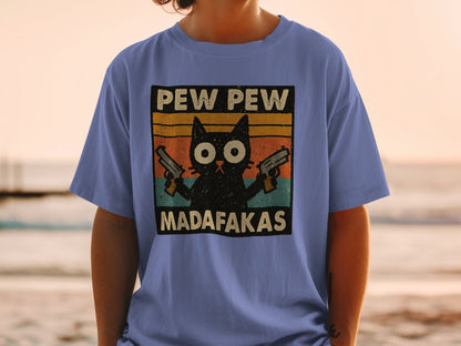 Pew Pew Madafakas Cat T-Shirt, Funny Cat Shirt, Gangster Cat, Gift for Cat Lover, Cat with Guns, Novelty T-Shirt, Trending Now - IconVexa