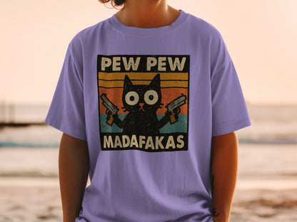 Pew Pew Madafakas Cat T-Shirt, Funny Cat Shirt, Gangster Cat, Gift for Cat Lover, Cat with Guns, Novelty T-Shirt, Trending Now - IconVexa