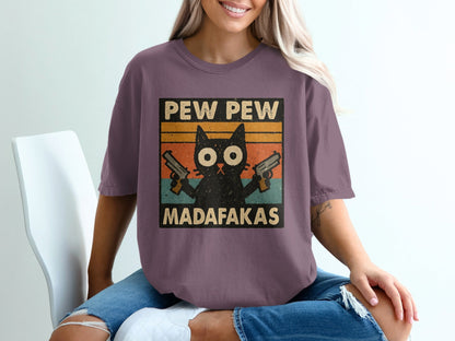 Pew Pew Madafakas Cat T-Shirt, Funny Cat Shirt, Gangster Cat, Gift for Cat Lover, Cat with Guns, Novelty T-Shirt, Trending Now - IconVexa