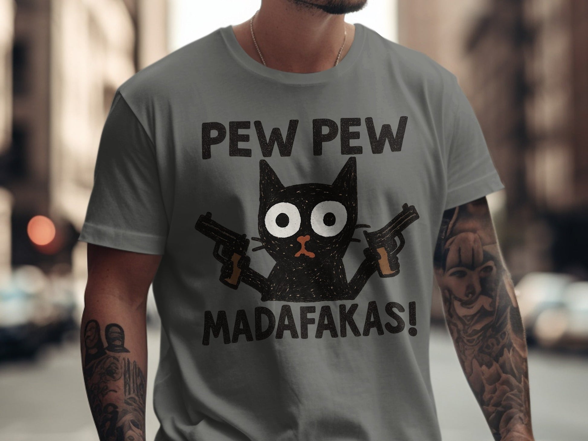 Pew Pew Madafakas Cat T-Shirt, Funny Cat Shirt, Graphic Tee, Cat Lover Gift, Novelty T-Shirt, Trendy T-Shirt, Gift Idea, Unisex Shirt - IconVexa