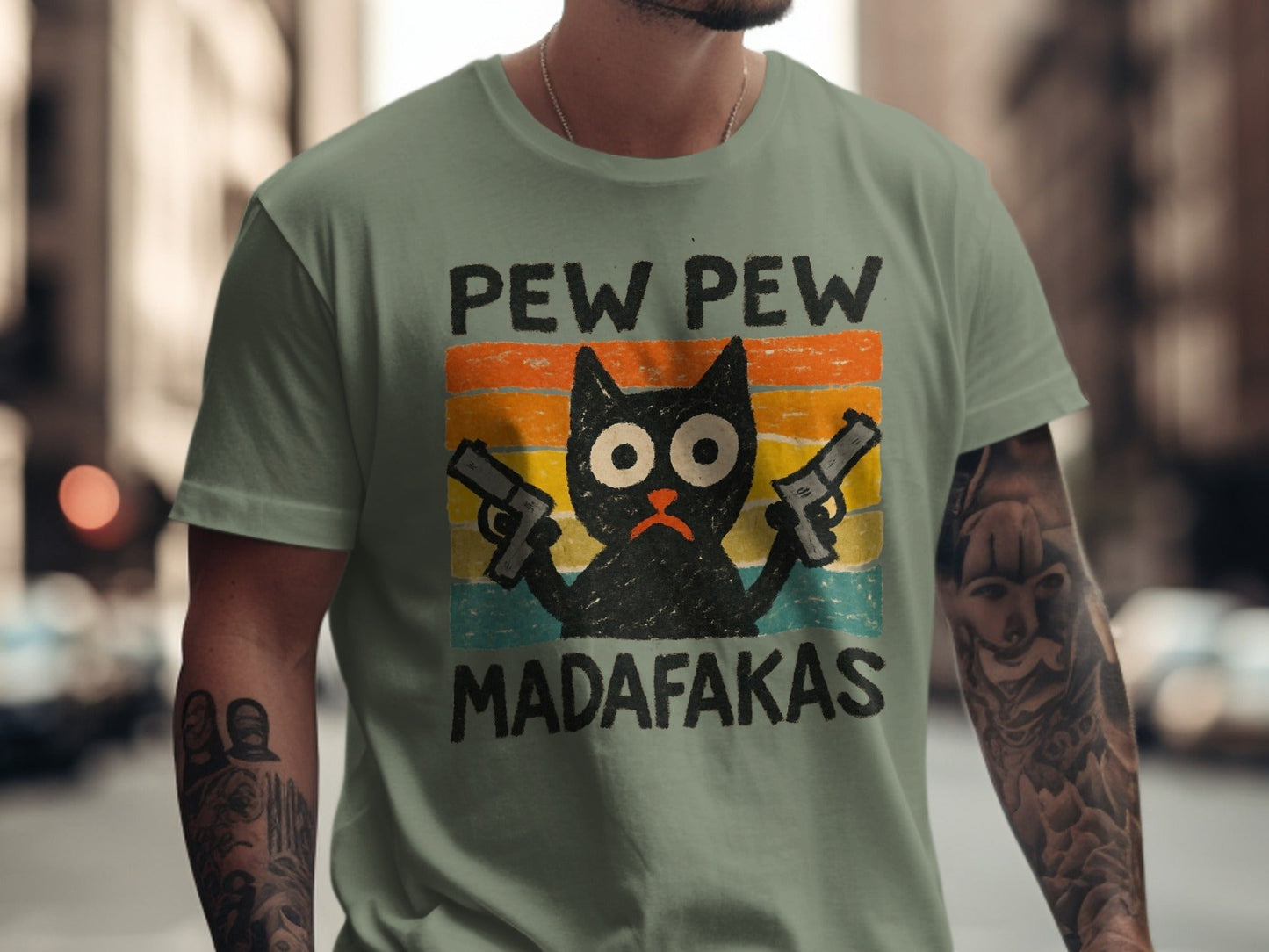 Pew Pew Madafakas Cat T-Shirt, Funny Kitten Tee, Gangster Cat Shirt, Cool Cat Lover Shirt, Unique T-shirt Gift, Trendy T-Shirt Design - IconVexa