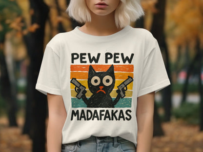 Pew Pew Madafakas Cat T-Shirt, Funny Kitten Tee, Gangster Cat Shirt, Cool Cat Lover Shirt, Unique T-shirt Gift, Trendy T-Shirt Design - IconVexa
