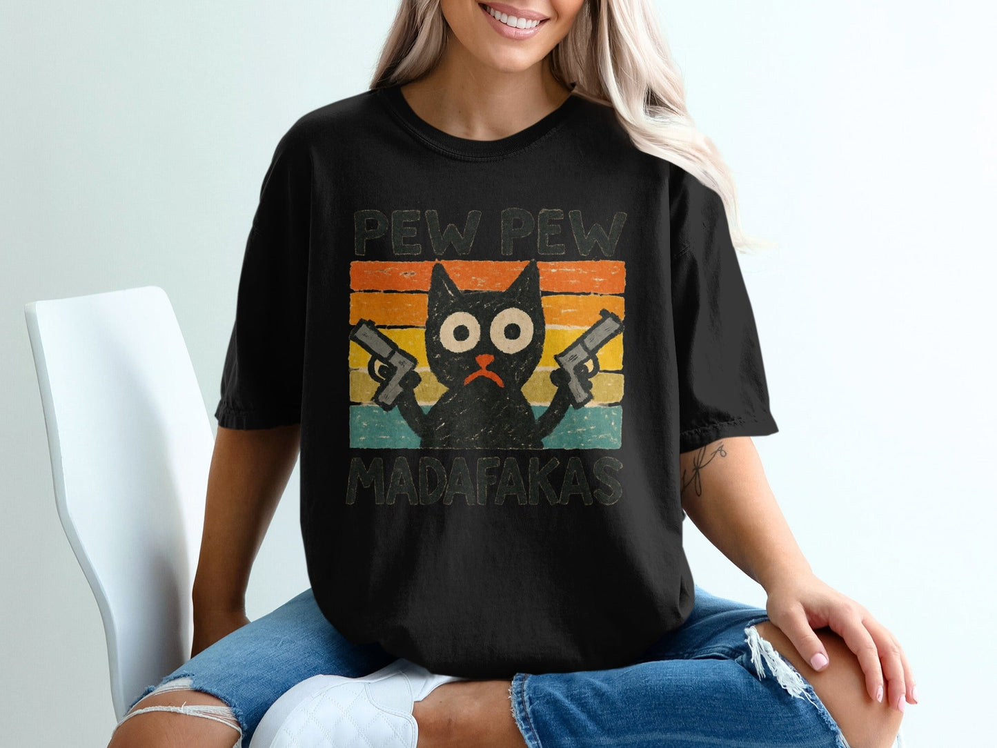 Pew Pew Madafakas Cat T-Shirt, Funny Kitten Tee, Gangster Cat Shirt, Cool Cat Lover Shirt, Unique T-shirt Gift, Trendy T-Shirt Design - IconVexa