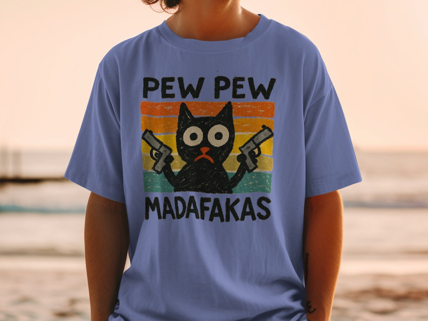Pew Pew Madafakas Cat T-Shirt, Funny Kitten Tee, Gangster Cat Shirt, Cool Cat Lover Shirt, Unique T-shirt Gift, Trendy T-Shirt Design - IconVexa