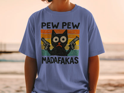 Pew Pew Madafakas Cat T-Shirt, Funny Kitten Tee, Gangster Cat Shirt, Cool Cat Lover Shirt, Unique T-shirt Gift, Trendy T-Shirt Design - IconVexa