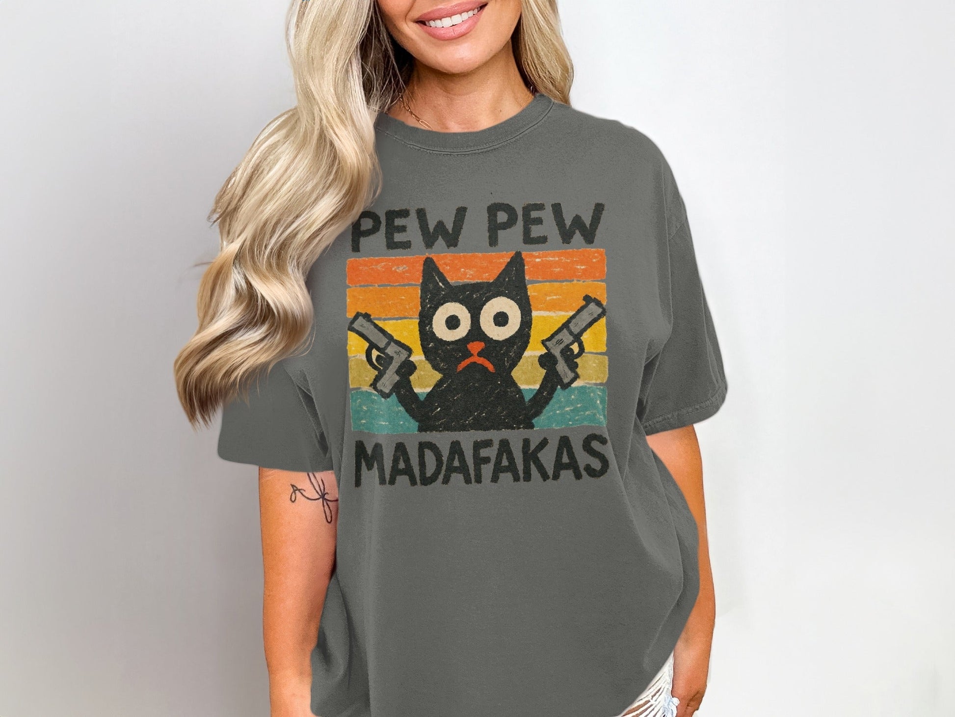 Pew Pew Madafakas Cat T-Shirt, Funny Kitten Tee, Gangster Cat Shirt, Cool Cat Lover Shirt, Unique T-shirt Gift, Trendy T-Shirt Design - IconVexa