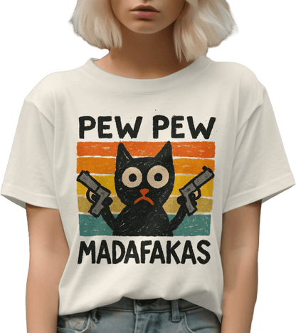 Pew Pew Madafakas Cat T-Shirt, Funny Kitten Tee, Gangster Cat Shirt, Cool Cat Lover Shirt, Unique T-shirt Gift, Trendy T-Shirt Design - IconVexa