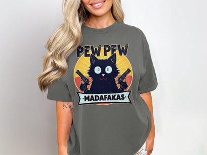 Pew Pew Madafakas Funny Cat T-Shirt, Gangster Cat Tee, Novelty Animal Shirt, Sarcastic Humor Shirt, Unique Graphic Tee Shirt - IconVexa