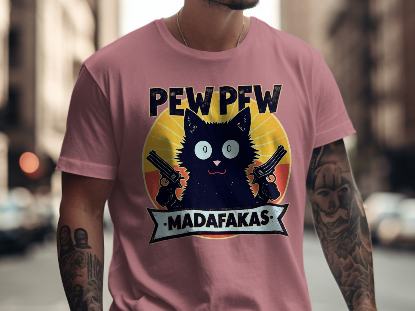 Pew Pew Madafakas Funny Cat T-Shirt, Gangster Cat Tee, Novelty Animal Shirt, Sarcastic Humor Shirt, Unique Graphic Tee Shirt - IconVexa