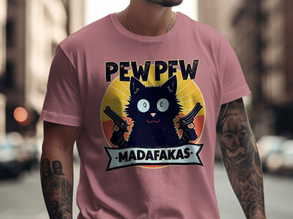 Pew Pew Madafakas Funny Cat T-Shirt, Gangster Cat Tee, Novelty Animal Shirt, Sarcastic Humor Shirt, Unique Graphic Tee Shirt - IconVexa