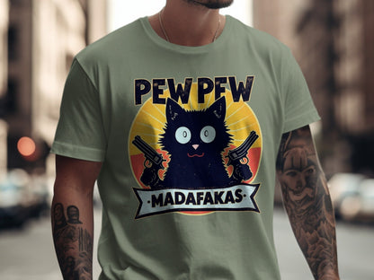 Pew Pew Madafakas Funny Cat T-Shirt, Gangster Cat Tee, Novelty Animal Shirt, Sarcastic Humor Shirt, Unique Graphic Tee Shirt - IconVexa