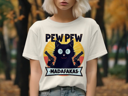 Pew Pew Madafakas Funny Cat T-Shirt, Gangster Cat Tee, Novelty Animal Shirt, Sarcastic Humor Shirt, Unique Graphic Tee Shirt - IconVexa