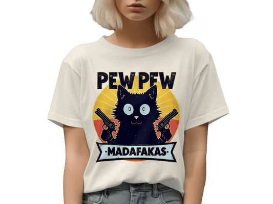 Pew Pew Madafakas Funny Cat T-Shirt, Gangster Cat Tee, Novelty Animal Shirt, Sarcastic Humor Shirt, Unique Graphic Tee Shirt - IconVexa