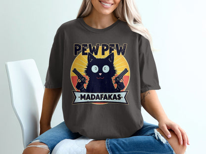 Pew Pew Madafakas Funny Cat T-Shirt, Gangster Cat Tee, Novelty Animal Shirt, Sarcastic Humor Shirt, Unique Graphic Tee Shirt - IconVexa