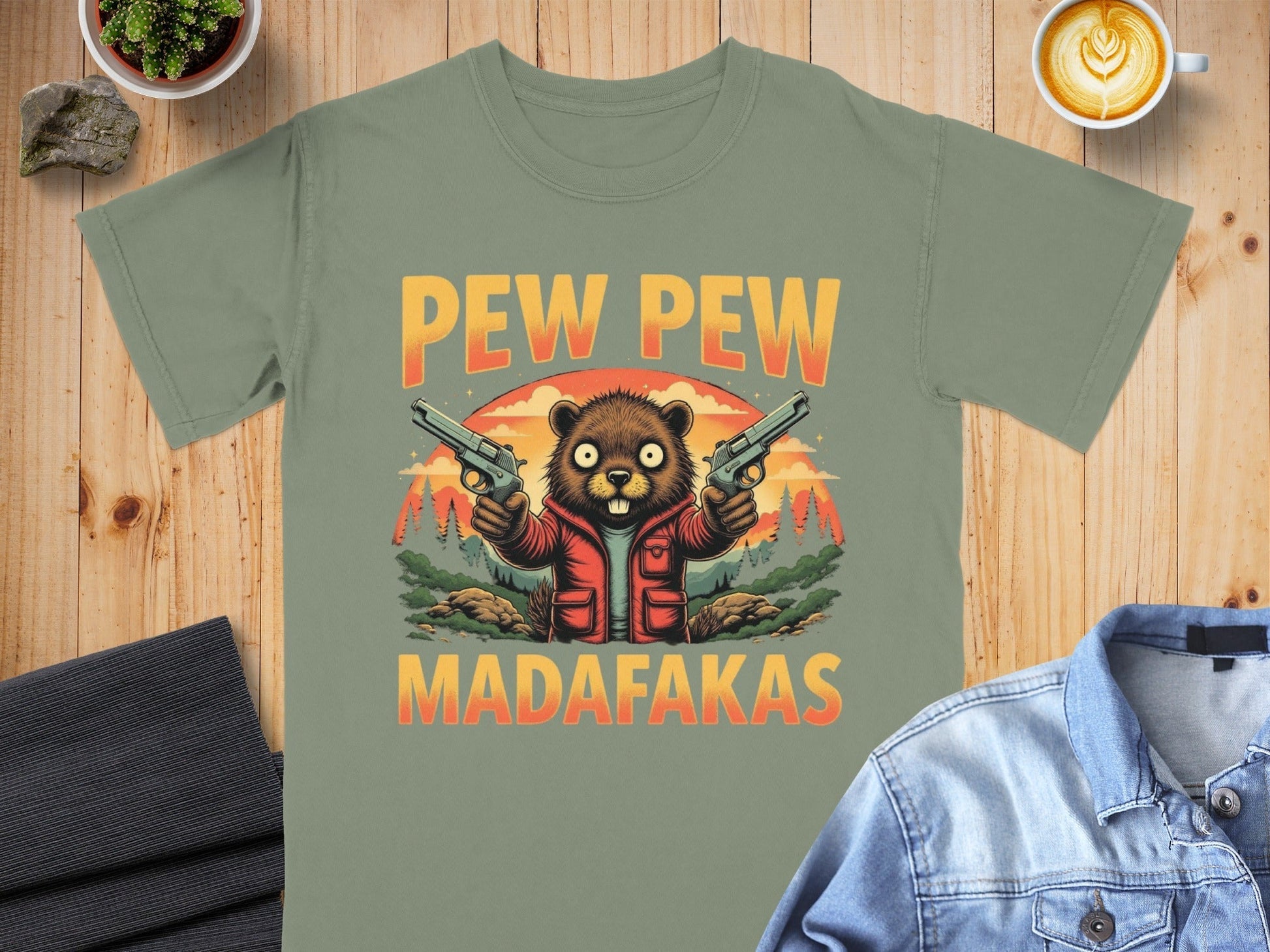 Pew Pew Madafakas T-Shirt, Funny Beaver Tee, Animal Lover Shirt, Meme Shirt, Gun T Shirt, Graphic Design Tee, Trendy T-Shirt, Gift for Her - IconVexa