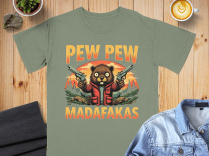 Pew Pew Madafakas T-Shirt, Funny Beaver Tee, Animal Lover Shirt, Meme Shirt, Gun T Shirt, Graphic Design Tee, Trendy T-Shirt, Gift for Her - IconVexa
