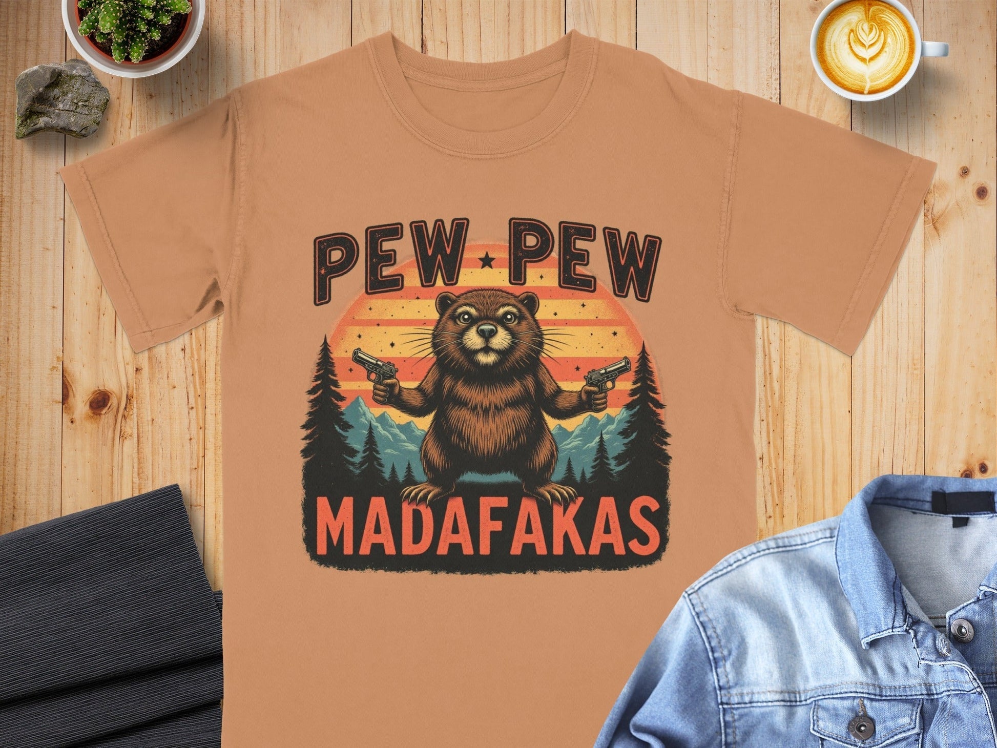 Pew Pew Madafakas T-Shirt, Funny Beaver Tee Shirt, Graphic Novelty Shirt, Trending Gift Shirt, Humor Tee, Animal Lover T-Shirt - IconVexa