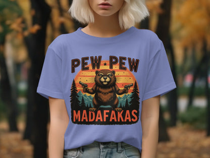 Pew Pew Madafakas T-Shirt, Funny Beaver Tee Shirt, Graphic Novelty Shirt, Trending Gift Shirt, Humor Tee, Animal Lover T-Shirt - IconVexa