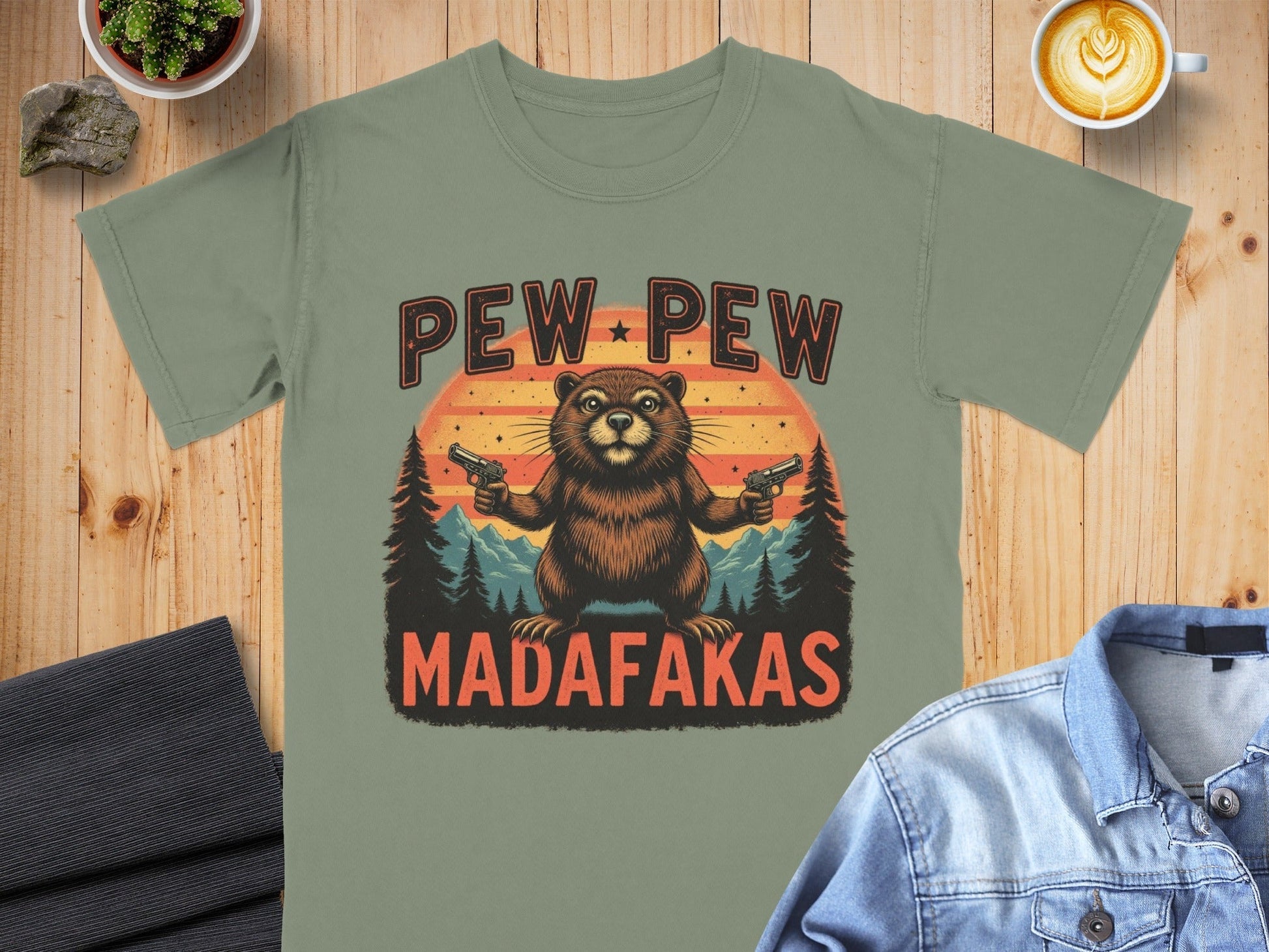 Pew Pew Madafakas T-Shirt, Funny Beaver Tee Shirt, Graphic Novelty Shirt, Trending Gift Shirt, Humor Tee, Animal Lover T-Shirt - IconVexa