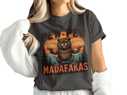 Pew Pew Madafakas T-Shirt, Funny Beaver Tee Shirt, Graphic Novelty Shirt, Trending Gift Shirt, Humor Tee, Animal Lover T-Shirt - IconVexa